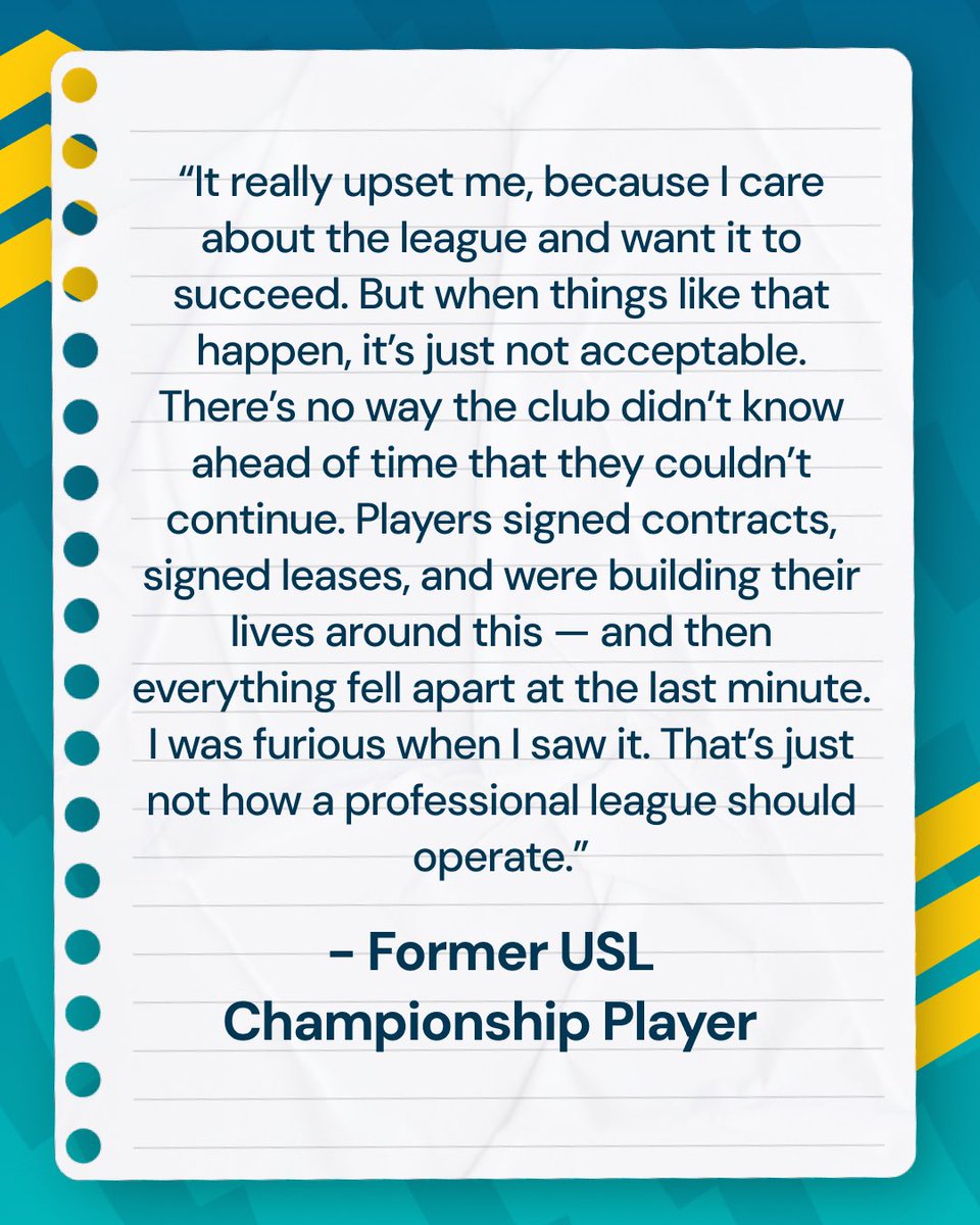 USLPlayers's tweet image. PREACH✊

This is what happens when the structure doesn’t protect players.

This should not happen in professional leagues.

#StandUpForStandards