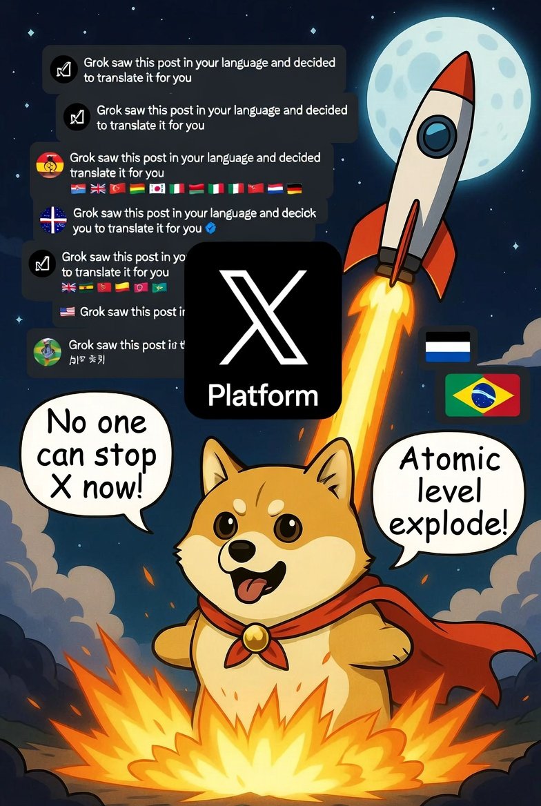 Such wow!  

If someone posts on X only in their mother tongue, and the whole world can instantly see the Grok translation…  

Then **NO ONE can stop X's popularity** — it will spread like an **atomic bomb**!  

Much explode. Very global. To the moon! 🚀🌕🐕 $DOGE $X