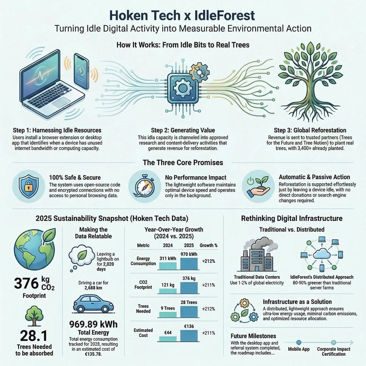 A lot of companies talk about sustainability. Very few measure it.

Hoken Tech x IdleForest brings together reforestation, ESG data, and measurable environmental impact.
Less greenwashing, more accountability.

#HokenTech #IdleForest #ESG #DigitalSustainability #Reforestation