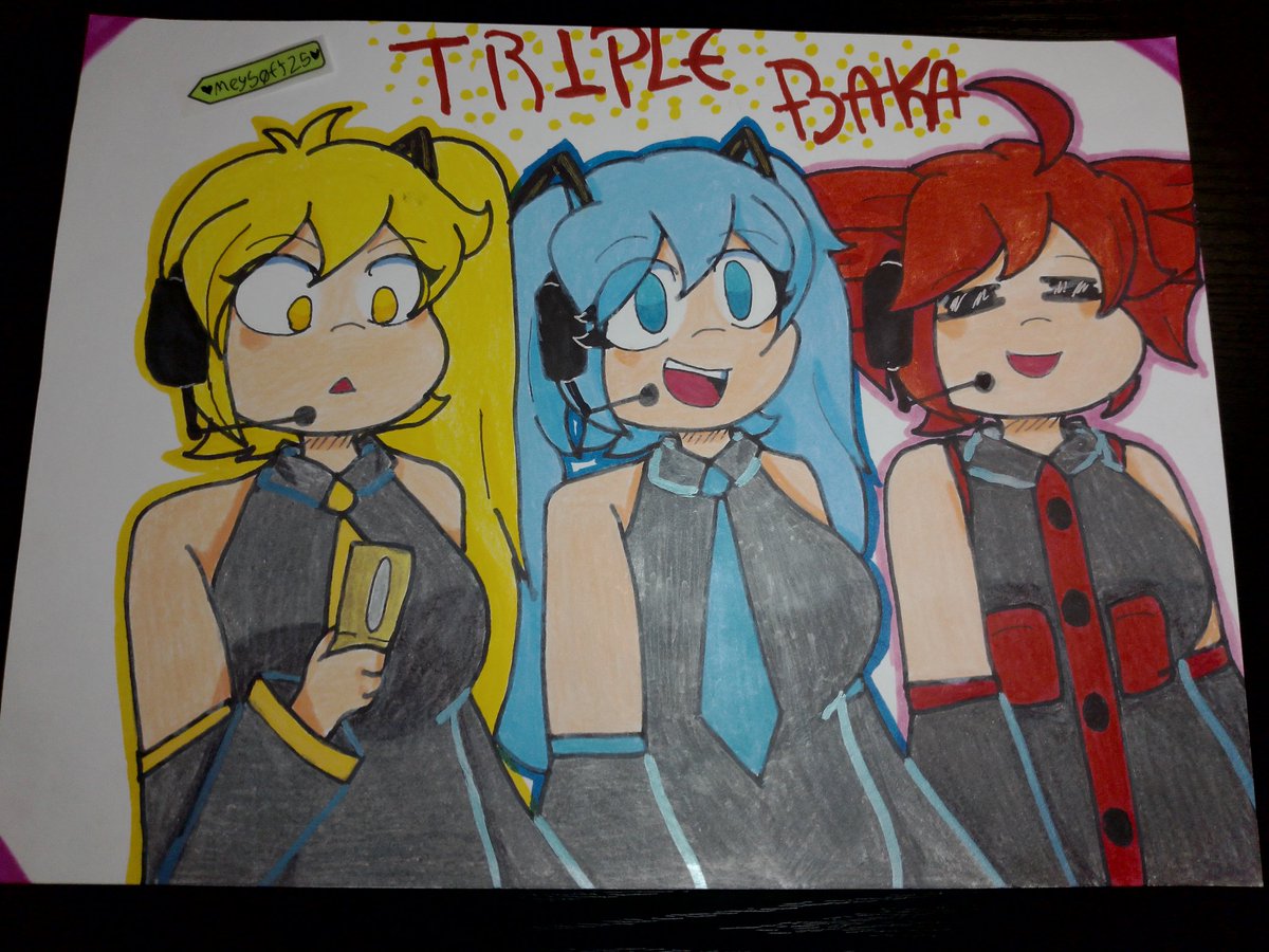 meysoft25's tweet photo. 💛💙❤️ Triple Baja 💛💙❤️

#neru #hastunemiku  #kasaneteto #vocaloid https://t.co/ZNOimM0ZJC