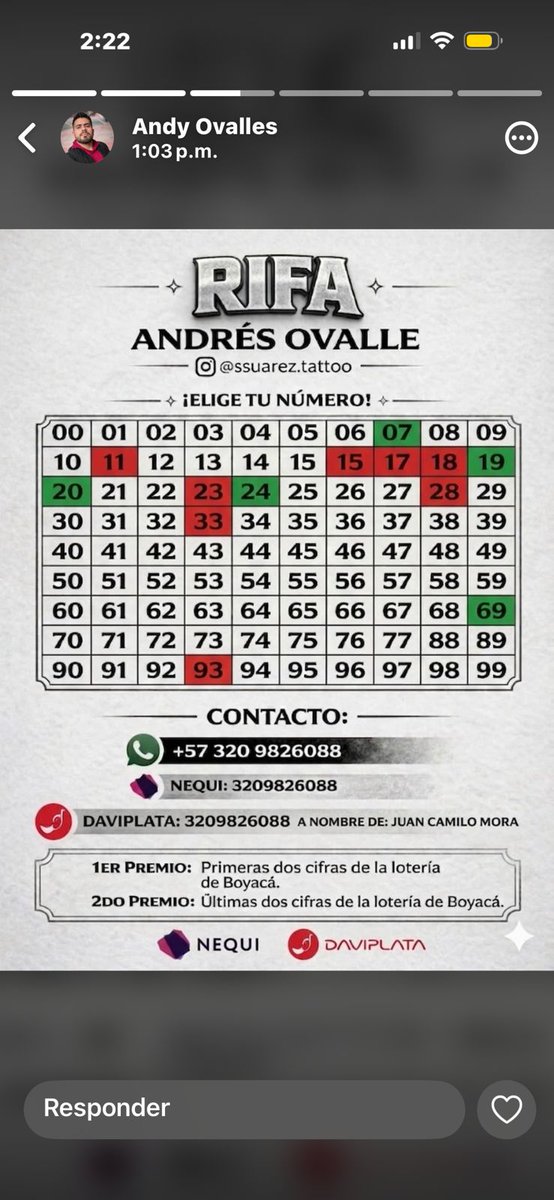 Gente linda y bella estoy haciendo una rifa de un tattoo por si a alguien le interesa jejejeje o me ayuda a difundir así que...
Si ves esto NO es casualidad 👀🍀Hay 100 números
No te quedes viendo cómo otros ganan 😏
Escríbeme y asegura el tuyo YA
#Suerte #Rifa #Dinero #Colombia