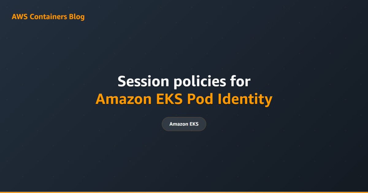 RDarrylR's tweet photo. This change from the #EKS team looks interesting. If you're running multi-tenant EKS clusters or managing workloads across environments, you've likely felt the tension between keeping IAM permissions tight and not drowning in role sprawl. Session policies for EKS Pod Identity offer a practical middle ground worth paying attention to.

The idea is simple: scope down IAM #permissions at the pod level using inline session policies, without spinning up a new role for every variation. It keeps you closer to least privilege without bumping into the 5,000 role per account ceiling that larger teams know all too well.

Aditya Potdar, Ashok Srirama, and George John walk through this including setup, cross-account patterns, and the gotchas around session tags. Worth a read if you're working with EKS Pod Identity at any real scale.

https://t.co/4Q7IOimA1j