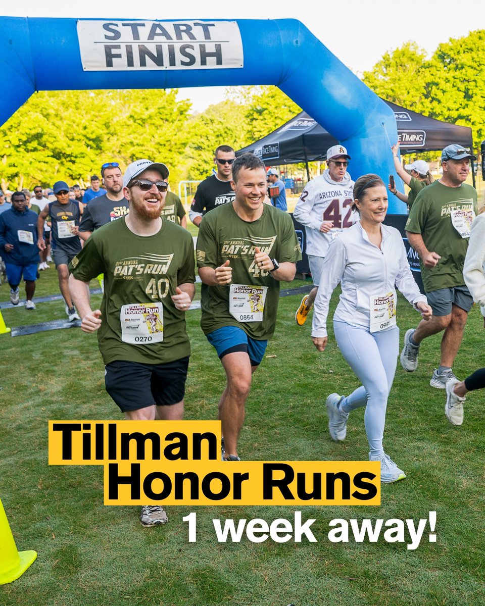ASU_Alumni's tweet photo. Tillman Honor Runs begin in just ONE WEEK! ⏳

Join us every Saturday from next week through the end of the month. 🔱🏃

Find a run near you: https://t.co/d7y00LoYBX https://t.co/zhURLW7D6J