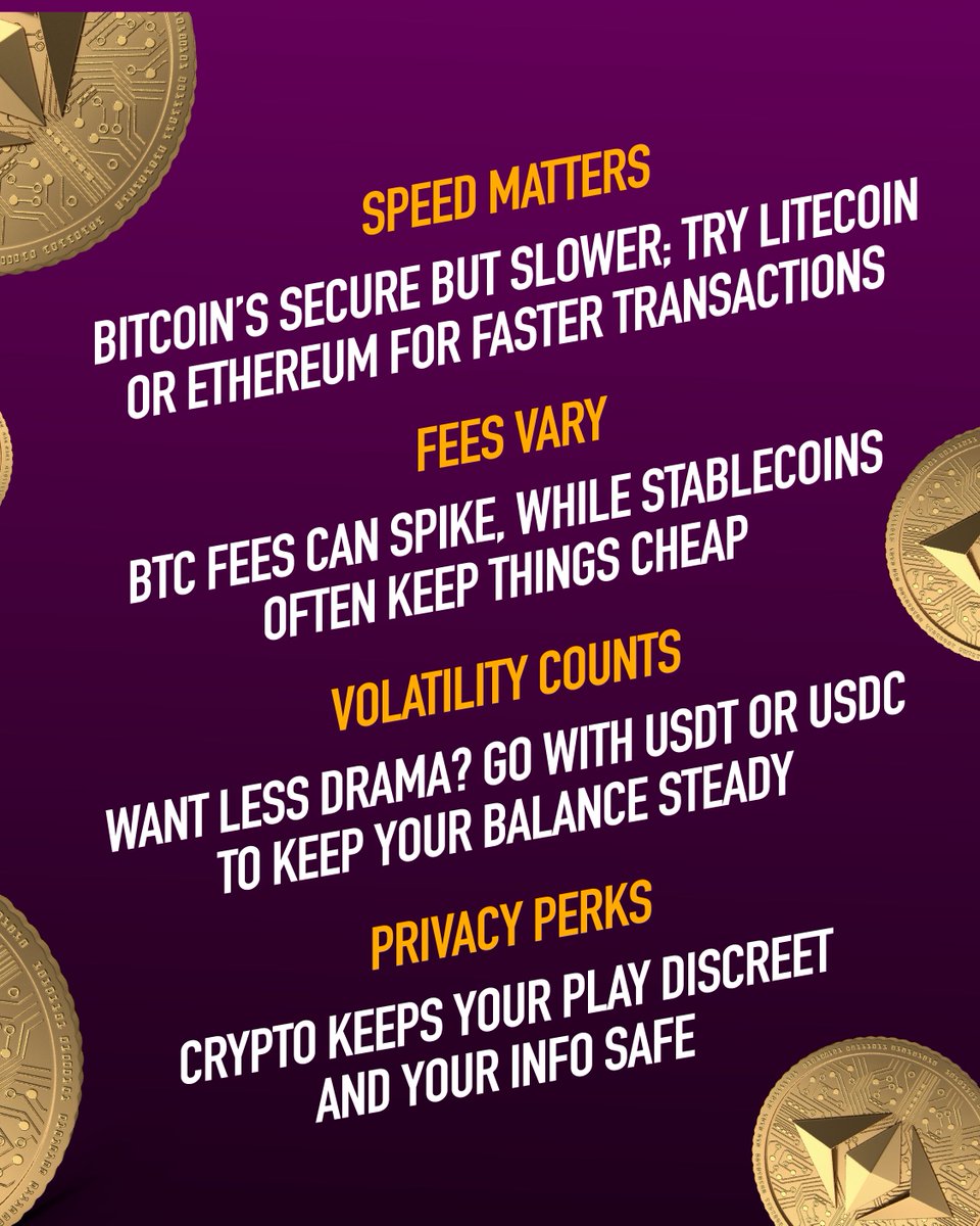 CafeCasinoLV's tweet image. Can’t decide on your crypto coin?
⁠
Pick the coin that works for your game:

✅ Speed matters ⁠
✅ Fees vary ⁠
✅ Volatility counts ⁠
✅ Privacy perks⁠

Your wallet, your rules! 🎰

#crypto #cryptocoin #cafecasino #onlineslots #onlinecasino