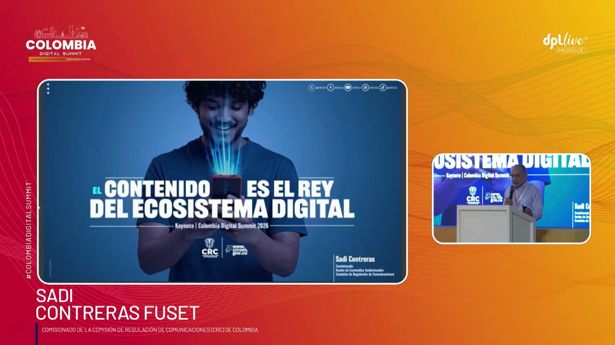 #ColombiaDigitalSummit | <a href="/sadi_cf/">Sadi Contreras fuset</a>, comisionado de la CRC de Colombia, dijo que en regulación de contenido se requieren dos ópticas: equilibrio de mercados —hoy marcado por una ley previa a internet que sobrerregular a unos y deja a otros sin regulación— y los derechos de las