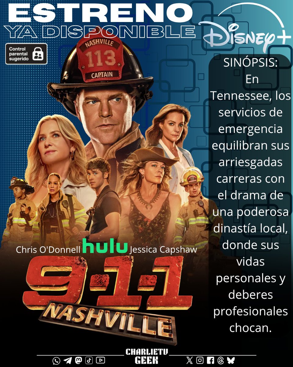 #BreakingNews

La nueva serie del universo de 9-1-1, #911Nashville ya se encuentra disponible con sus primeros 9 episodios en #DisneyPlusLA.
