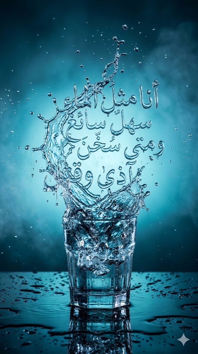 SULTAN__22__'s tweet photo. برومبت الانفجار المائي
👇🏼🔴👇🏼🔴👇🏼🔴👇🏼🔴👇🏼

"}
A hyper-realistic, ultra-detailed 9:16 vertical photograph of a transparent glass of water (no handle) placed on a wet reflective surface. The scene is lit with cool cinematic blue lighting and a soft gradient aqua background.

From inside the glass, a powerful, high-speed water explosion erupts upward, forming a dynamic splash with thousands of sharp, crystal-clear droplets frozen in motion.

Emerging dramatically from the explosion is a sculpted 

(اكتب الشكل هنا بالعربي), 

entirely made of pure, transparent water, with highly detailed fluid structure, refractions, and light bending through it. The form is seamlessly integrated into the splash, appearing as if born from the water itself.

The splash expands outward beyond the frame edges, with micro droplets floating in the air, some flying toward the viewer. The surface beneath reflects the glass and splash with realistic distortion.

Ultra sharp focus, macro photography, high shutter speed, extreme detail, cinematic lighting, volumetric mist, water particles, 8K, studio qualit

 #DigitalArt  #WaterArt     #VFX #8K #4K

#عاجل #اخبار #اخبار_العالم #سياسة #سياسي #تحليل #حدث #ترند #الان #متداول
#العالم #الشرق_الاوسط #الخليج #دول_الخليج #السعودية #الكويت #الامارات #قطر #البحرين #عمان
#ايران #العراق #سوريا #فلسطين #اسرائيل #امريكا #روسيا #الصين #اوروبا
#الجزيرة #العربية #العربية_عاجل #سكاي_نيوز #BBC #CNN #France24
#اقتصاد #استثمار #طاقة #نفط #اسواق #تحليل_سياسي #امن #استقرار #توتر