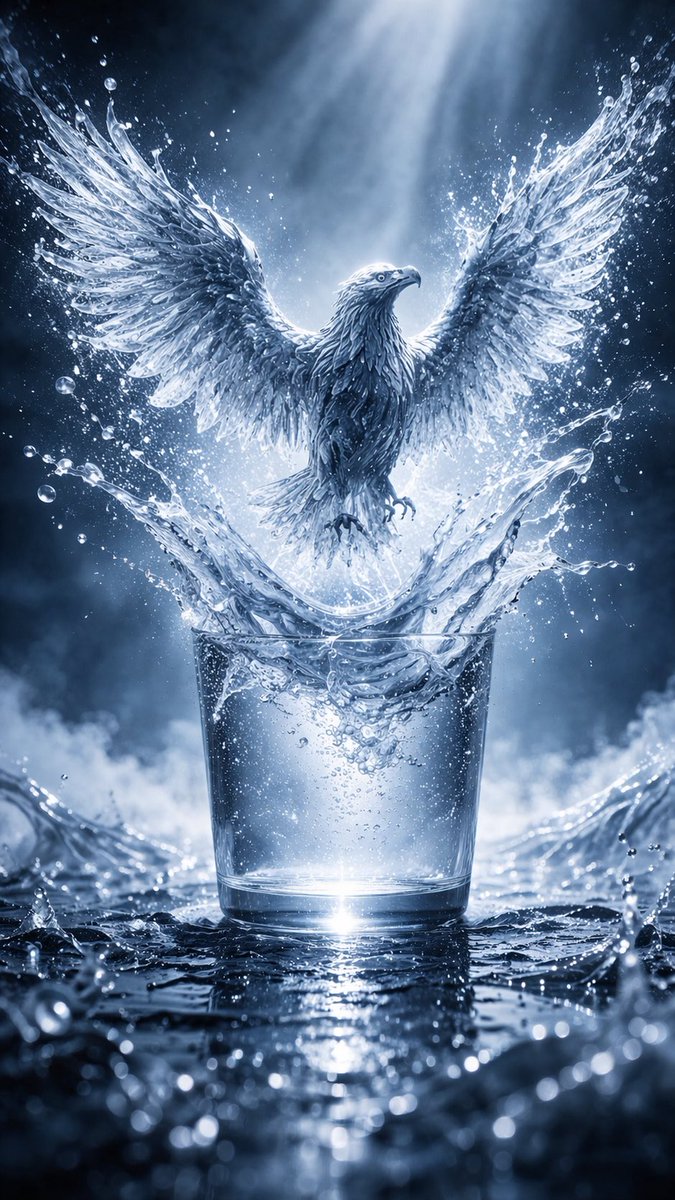 SULTAN__22__'s tweet photo. برومبت الانفجار المائي
👇🏼🔴👇🏼🔴👇🏼🔴👇🏼🔴👇🏼

"}
A hyper-realistic, ultra-detailed 9:16 vertical photograph of a transparent glass of water (no handle) placed on a wet reflective surface. The scene is lit with cool cinematic blue lighting and a soft gradient aqua background.

From inside the glass, a powerful, high-speed water explosion erupts upward, forming a dynamic splash with thousands of sharp, crystal-clear droplets frozen in motion.

Emerging dramatically from the explosion is a sculpted 

(اكتب الشكل هنا بالعربي), 

entirely made of pure, transparent water, with highly detailed fluid structure, refractions, and light bending through it. The form is seamlessly integrated into the splash, appearing as if born from the water itself.

The splash expands outward beyond the frame edges, with micro droplets floating in the air, some flying toward the viewer. The surface beneath reflects the glass and splash with realistic distortion.

Ultra sharp focus, macro photography, high shutter speed, extreme detail, cinematic lighting, volumetric mist, water particles, 8K, studio qualit

 #DigitalArt  #WaterArt     #VFX #8K #4K

#عاجل #اخبار #اخبار_العالم #سياسة #سياسي #تحليل #حدث #ترند #الان #متداول
#العالم #الشرق_الاوسط #الخليج #دول_الخليج #السعودية #الكويت #الامارات #قطر #البحرين #عمان
#ايران #العراق #سوريا #فلسطين #اسرائيل #امريكا #روسيا #الصين #اوروبا
#الجزيرة #العربية #العربية_عاجل #سكاي_نيوز #BBC #CNN #France24
#اقتصاد #استثمار #طاقة #نفط #اسواق #تحليل_سياسي #امن #استقرار #توتر