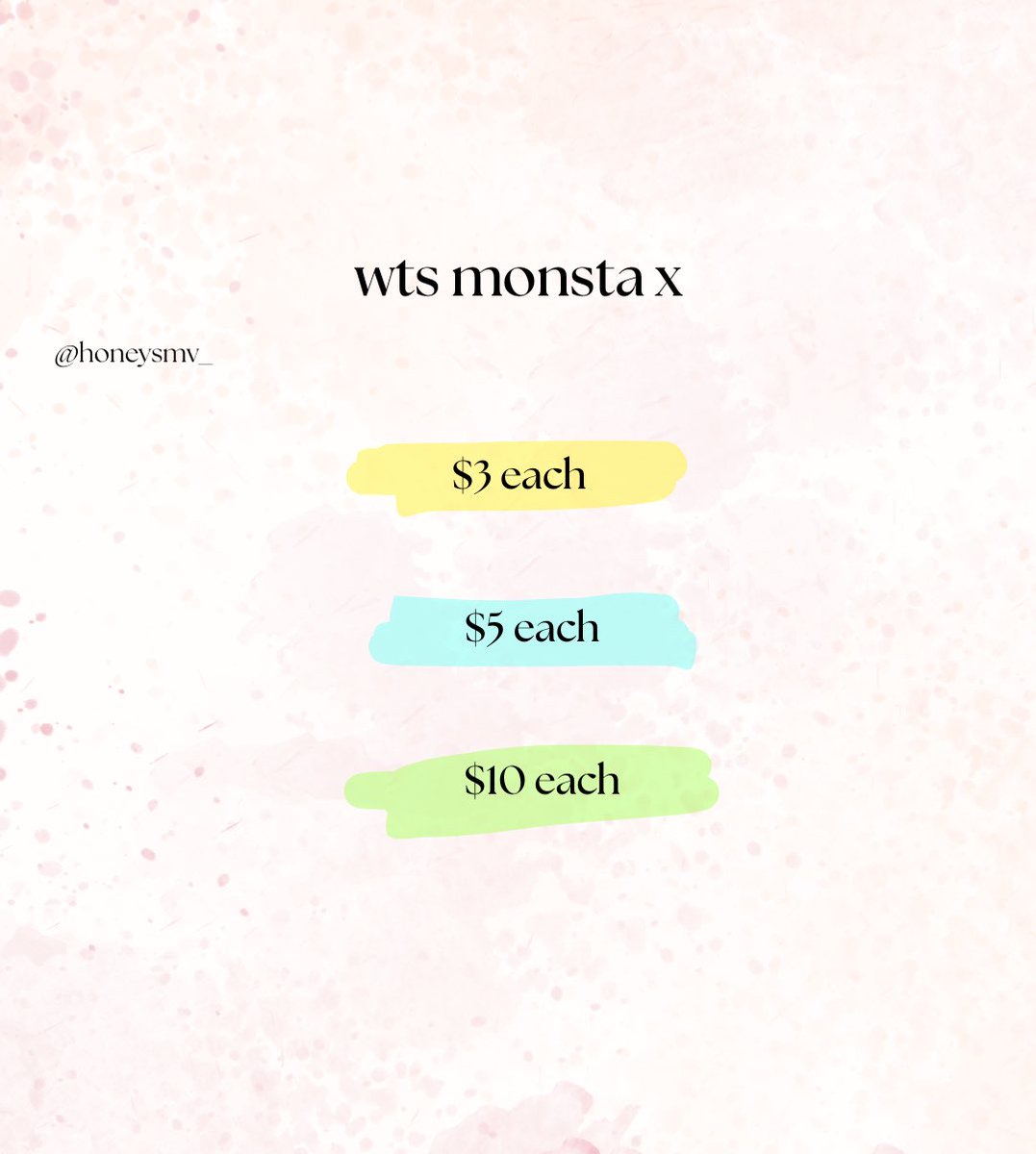 honeysmv's tweet photo. wts monsta x
the x pcs & various jooheon pcs
canada based | open ww
⋆ please read carrd first
⋆ pcs in replies 👇
#wtsmonstax #wtsjooheon #monstax #joohoney #wtscanada https://t.co/vobmXVNEbG
