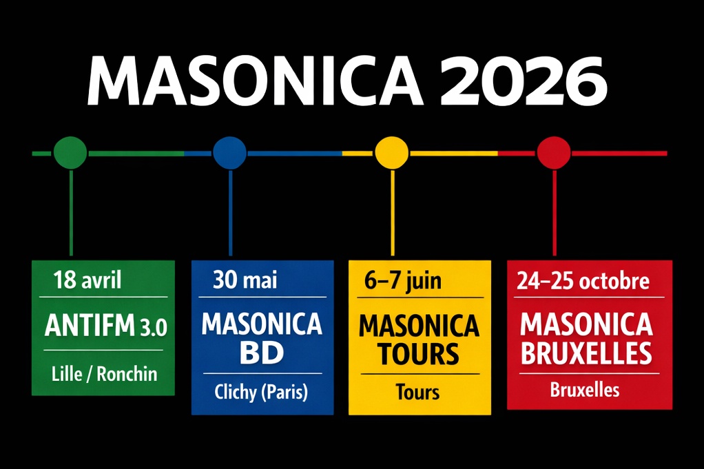 BlogMaconnique's tweet image. Un agenda des manifestations #Masonica en 2026 avec la journée d'étude #ANTIFM 3.0, #MasonicaBD, #MasonicaTours et #MasonicaBruxelles.

#francmaçonnerie
masonica.fr
