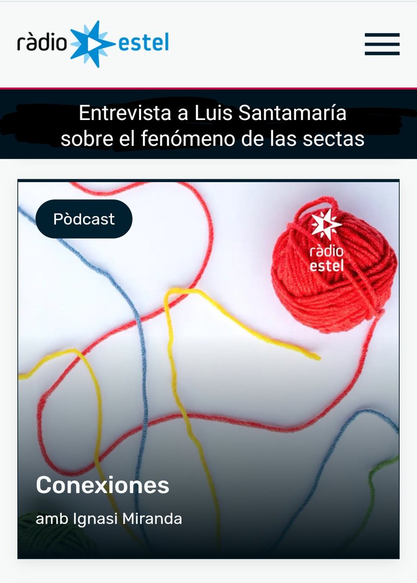 vaiconDios's tweet image. Ya puede escucharse en el podcast #Conexiones de @radioestel la entrevista que me ha hecho @IgnasiMiranda sobre el fenómeno de las #sectas.
radioestel.cat/podcasts/conex…
@esglesiabcn @esglesiatgn @BisbatUrgell @bisbatsantfeliu @BisbatTerrassa @bisbatgirona @bisbatsolsona @bisbatlleida