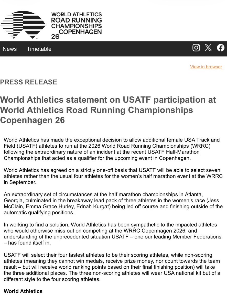 RunBlogRun's tweet image. Response from #worldathletics on USATF  half marathon situation in Atlanta, GA. Looks like a good decision, am I interpreting in correct manner?  #USATF, #worldathletics , #jeffbenjamin