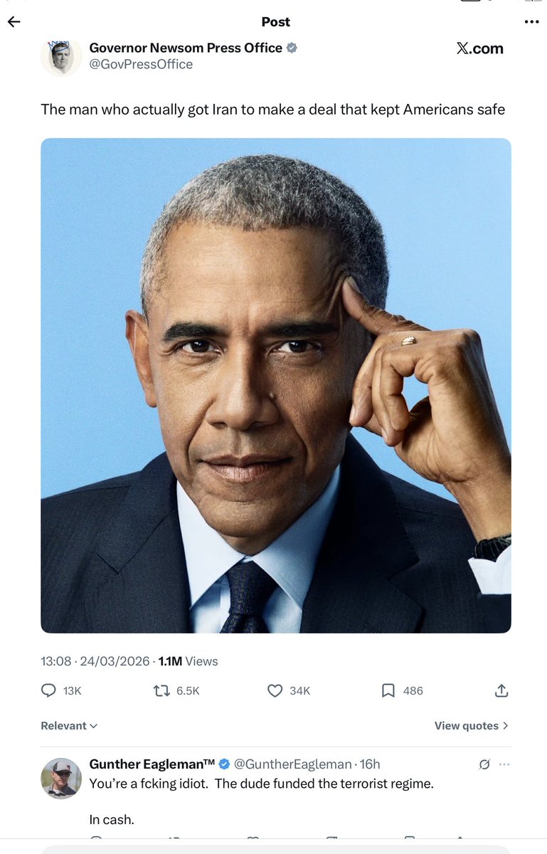 nobleisawinner's tweet image. First thought on caption and first reply by Gunther Eagleman

Do you believe he funded the Iranian terrorist regime. 
All cash.