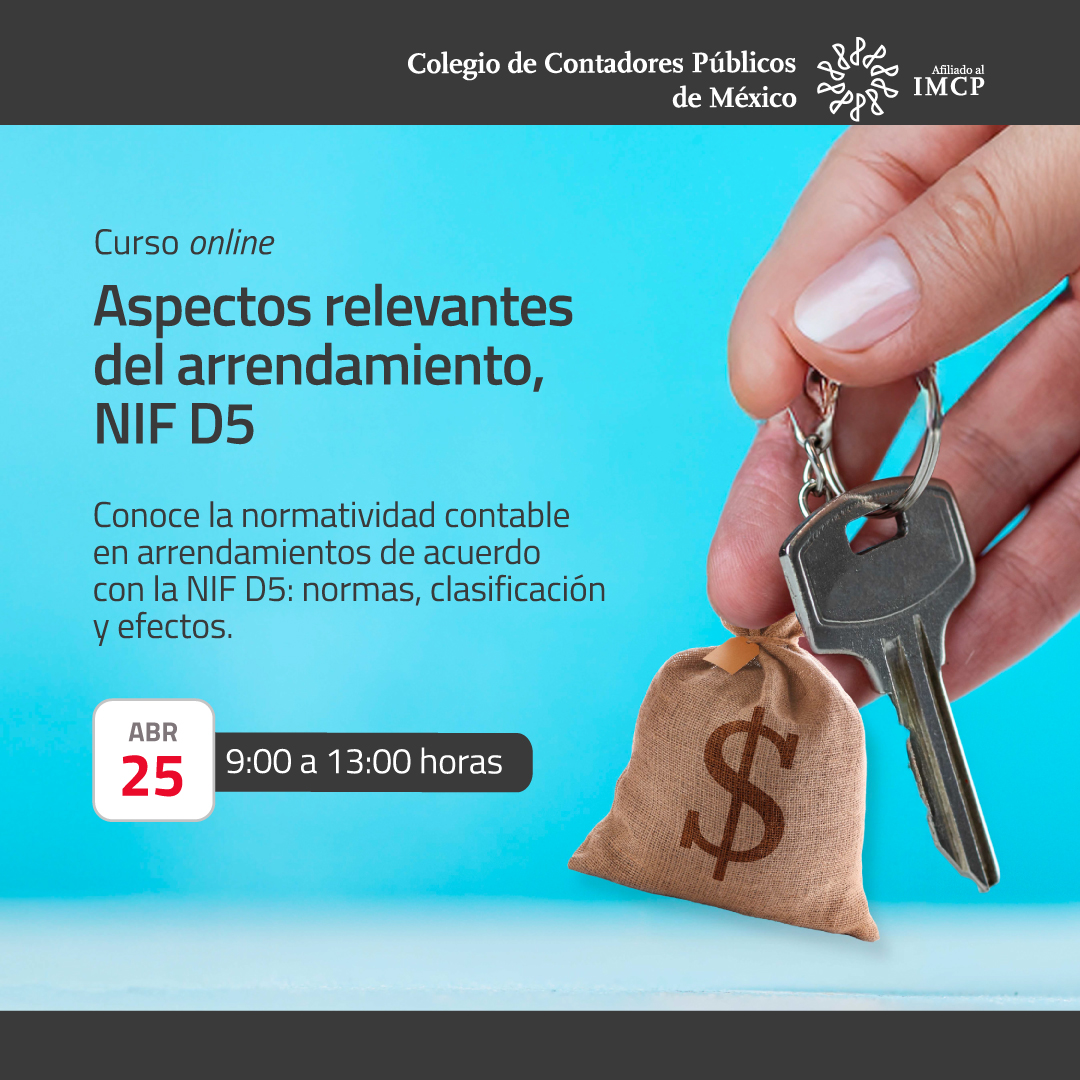colegiocpmexico's tweet photo. Conoce la #normatividad contable en #arrendamientos según la #NIF_D-5: normas, clasificación y efectos. Ejecuta el #registro_contable de operaciones, determina sus #efectos_fiscales y aplica correctamente las reglas de #valuación, #reconocimiento y #presentación.
👉 https://t.co/RM9ukANNFB