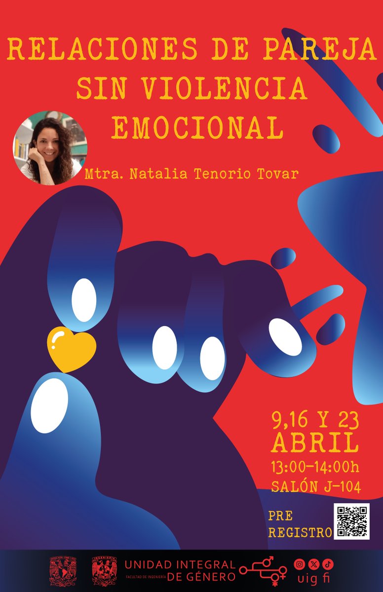 uigfi_UNAM's tweet photo. ¡Construyamos relaciones más sanas! 🤝✨

Acompáñanos al taller "Relaciones de pareja sin violencia emocional" con la Mtra. Natalia Tenorio Tovar.

🗓 9, 16 y 23 de abril
🕐 13:00 h
📍 Salón J-104, @FIUNAM_Oficial

¡Aparta tu lugar! https://t.co/2EPQaULrec