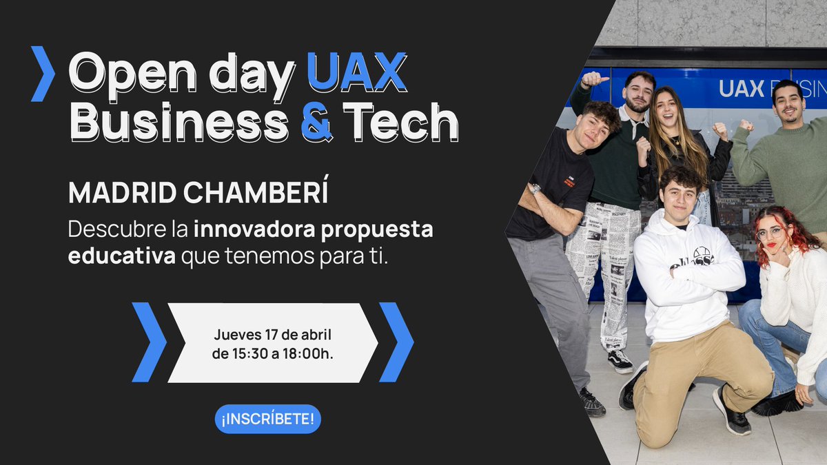 uaxuniversidad's tweet image. En nuestro Open Day Business &amp;amp; Tech podrás para descubrir tu futuro profesional y conocer a fondo la experiencia universitaria.

¡Inscríbete 👉 uax.com/eventos/open-d…!

#OpenDayUAX #BusinessTech #HazloenUAX