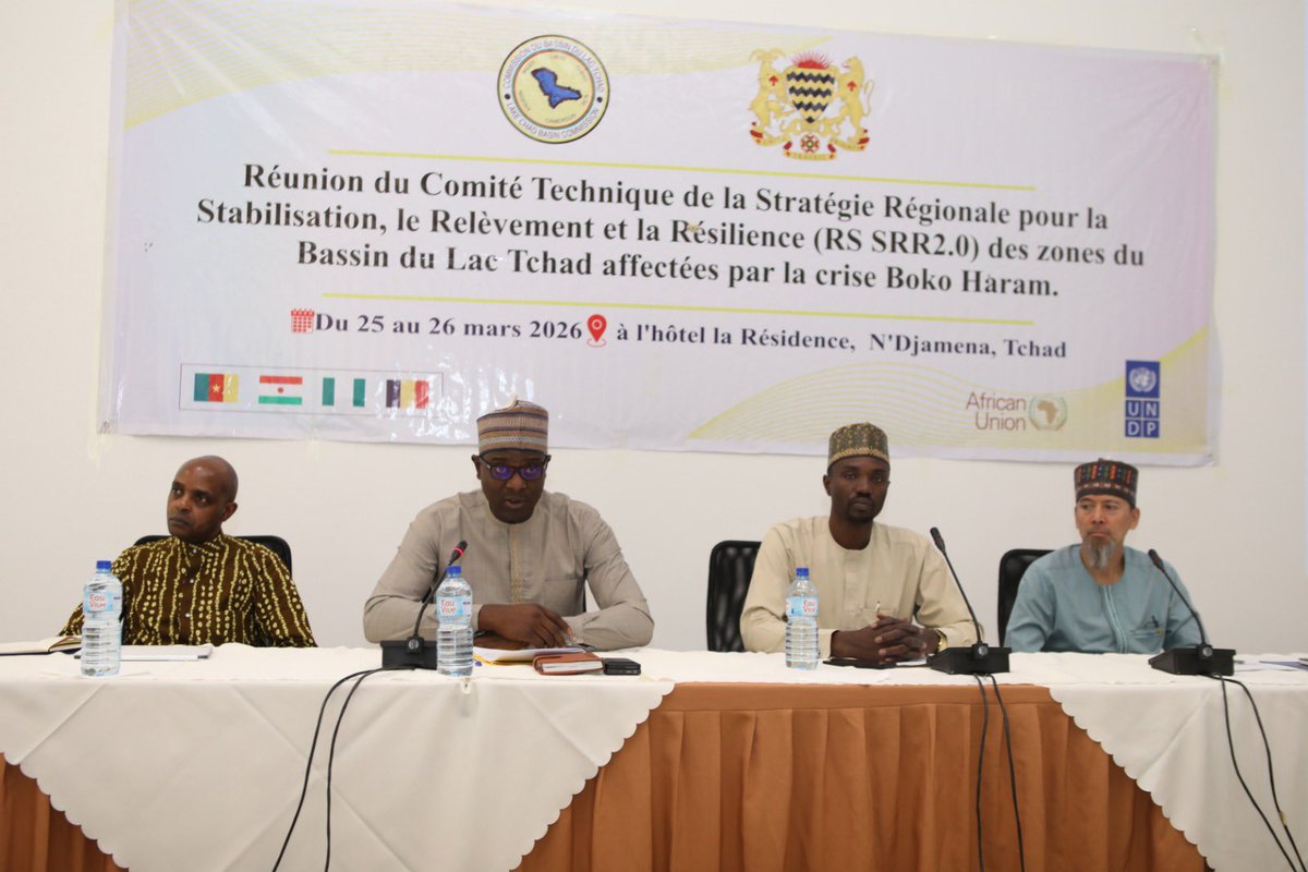 lcbc_cblt's tweet photo. The RS SRR Technical Meeting officially opened today in N’Djamena, bringing together LCBC Member States, UN agencies, AU, &amp; partners to prepare key recommendations for the 7th Steering Committee Meeting this Friday.
#LakeChad #RSRR #TechnicalMeeting #LCBC #UNDP #AfricanUnion https://t.co/P6p2dyOnrY