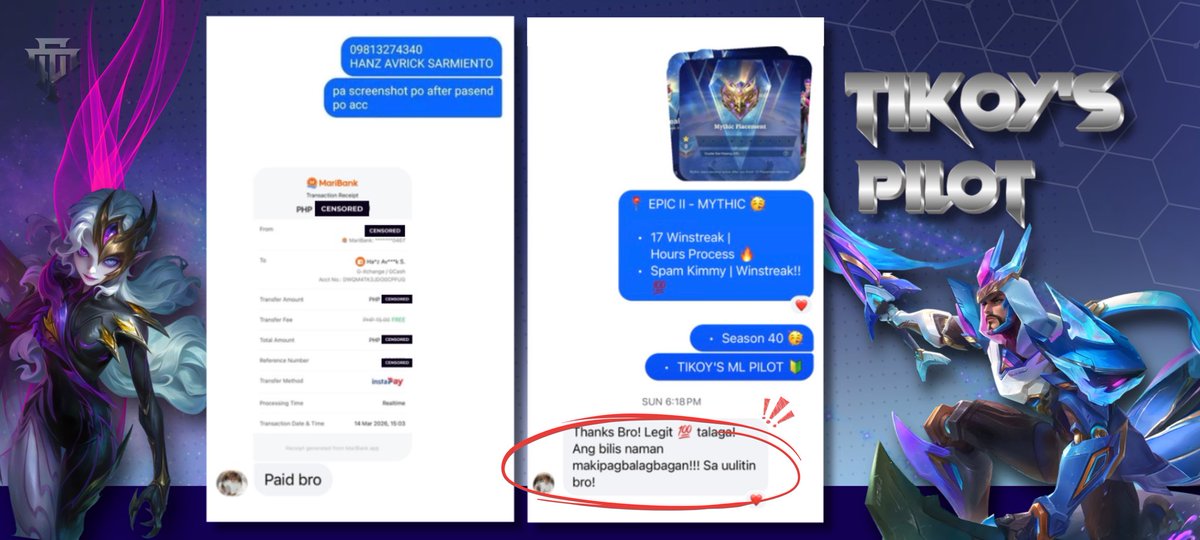 TIKOYMLPLTSRVC's tweet photo. Season 40 ✦ #35thClient 🇵🇭

Epic II → Mythic 🎖️

Kimmy spam • fast process 🕹️

17 win streak 💥

Tikoy’s ML Pilot Service PH

📩 DM to book

#mlbb #pilotservice #mobilelegends #fyp #rankpush https://t.co/ZNn2t03hhV