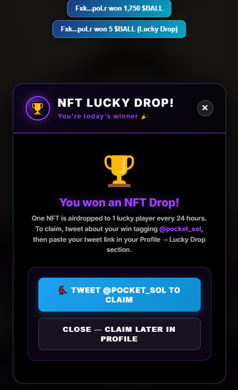 Glifer98's tweet photo. I won today's NFT Lucky Drop on @pocket_sol! 🏆🎱 Play Pocket Sol and try your luck: https://t.co/tGCdcokMcD https://t.co/TbJiEHkhOi