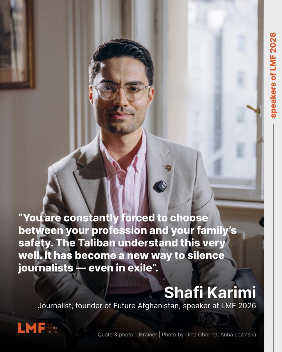 LvivMediaForum's tweet photo. @karimi_shafi is an award-winning Afghan multimedia journalist who has reported on Afghanistan for over a decade, including the 2021 Taliban takeover. He is also a speaker at LMF 2026.

Register for the conference: https://t.co/YqeikRWbR3 https://t.co/Mug6aKJcHq
