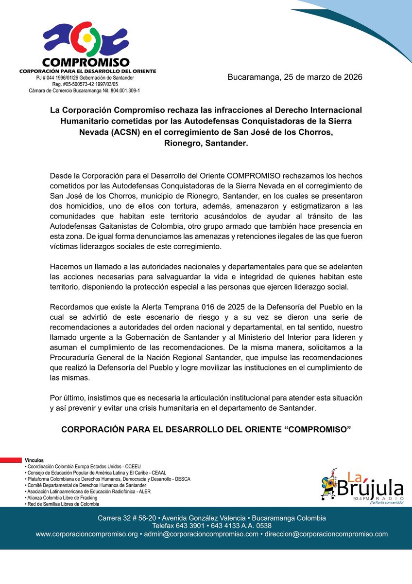 Observatorio de Paz y DDHH Corporación Compromiso tweet media