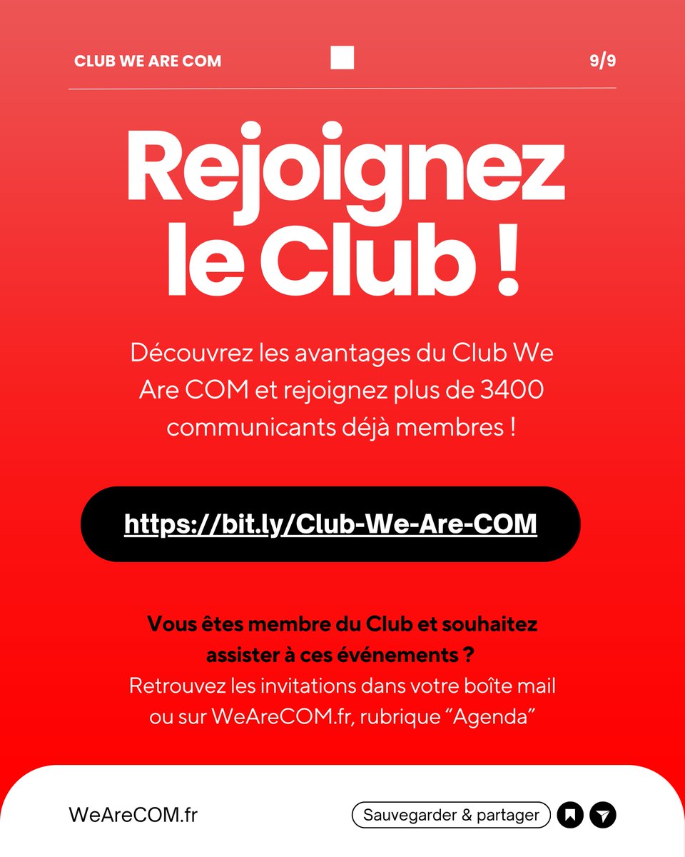 We_are_com's tweet photo. Conf’ inspirante, atelier, meet-up, formations… Des formats courts, des retours d’expérience concrets, des expertises pointues,  toujours entre pairs 🤓

𝗔̀ 𝘃𝗼𝘂𝘀 𝗱𝗲 𝗽𝗶𝗼𝗰𝗵𝗲𝗿 𝘀𝗲𝗹𝗼𝗻 𝘃𝗼𝘀 𝗲𝗻𝗷𝗲𝘂𝘅 𝗱𝘂 𝗺𝗼𝗺𝗲𝗻𝘁 👀

Le détail des rendez-vous en images ➡️ ➡️ ➡️

📩 𝐕𝐨𝐮𝐬 𝐞̂𝐭𝐞𝐬 𝐦𝐞𝐦𝐛𝐫𝐞 𝐝𝐮 𝐂𝐥𝐮𝐛 ? Tous les liens pour vous inscrire sont dans votre boîte mail & dans l'agenda de votre espace membre sur https://t.co/NaYHwnYKvk

💡 𝐏𝐚𝐬 𝐞𝐧𝐜𝐨𝐫𝐞 𝐦𝐞𝐦𝐛𝐫𝐞 ? Découvrez comment assister à ces événements et découvrez tous les avantages du Club : https://t.co/MpNnD9QQ5f