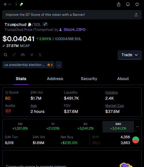 zanedegen's tweet image. Called it EARLY on $Trumpchud! 🚀  
Entry: $1.4M  
Now: $28.8M 💰  
20.9X PROFIT! 🔥  
  
“Price is what you pay, value is what you get.” – Warren Buffett 💡  
Stay sharp, degen kings! #CryptoGains #NeverLate

👉 Check #Trumpchud signal: t.me/eliotcall/47789
📊 Chart: