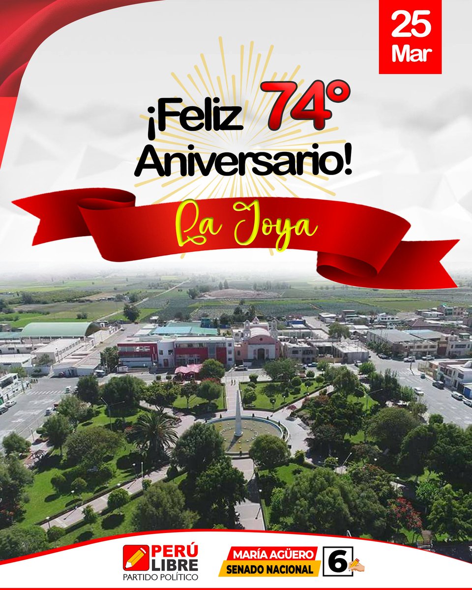🎉 ¡74° Aniversario de La Joya!
Distrito estratégico de Arequipa, destaca por su vocación agrícola y el esfuerzo de su gente emprendedora. 🌾
¡Feliz aniversario, La Joya! 🇵🇪