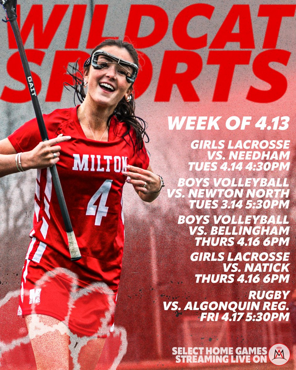 MiltonAccessTV's tweet image. Another week of Wildcat Sports coming at you. 🐾

Catch select home games LIVE on MATV.

📷: @SoNickFilms

#MiltonMa #Milton