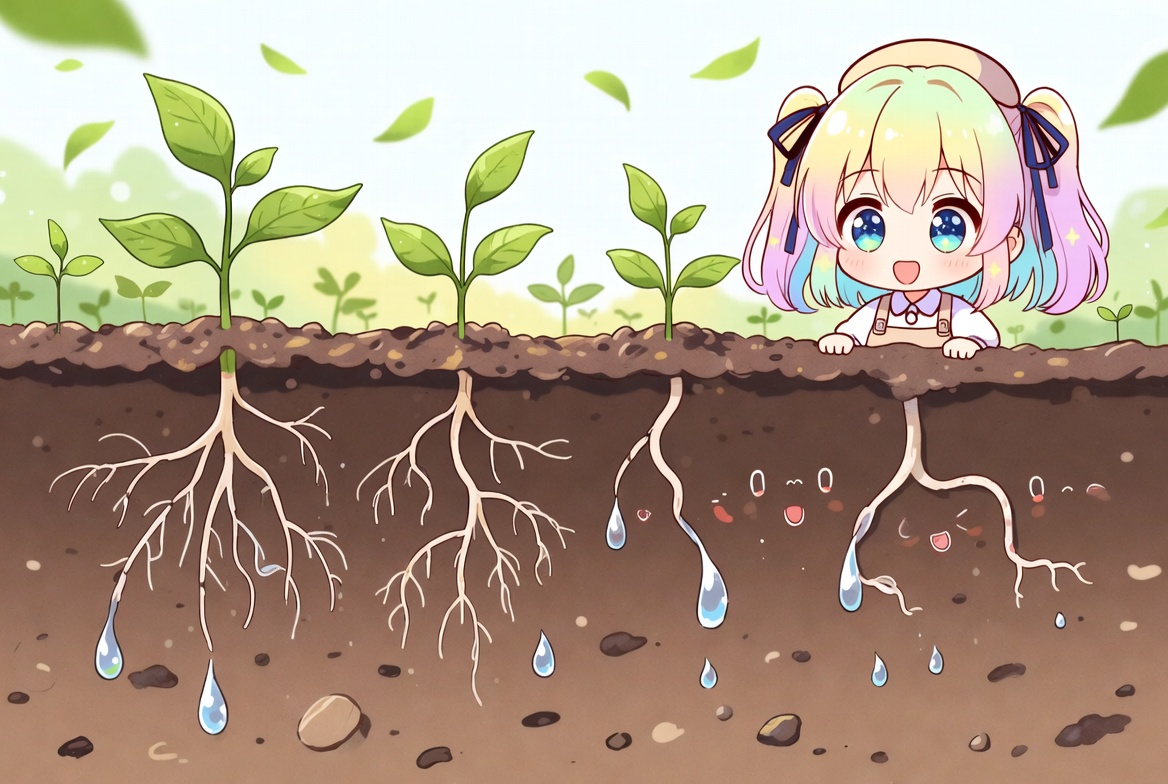 nvxoc's tweet photo. 春の土に根が伸びる💧水を求める命

根モゾモゾ🌱動き出す
水ジワリ💧細根が吸い上げる

土コロコロ🌿水分と養分を感じて
根ピクピク💦吸収のしくみ

水トクトク💧根は喜び踊る
葉パタパタ🍃光合成と成長

春フワリ🌞庭に命が満ちる
栽培ゴクゴク🧡科学で手もとを整える

#家庭菜園 #水やり #根の科学 https://t.co/DjTSidAOKa