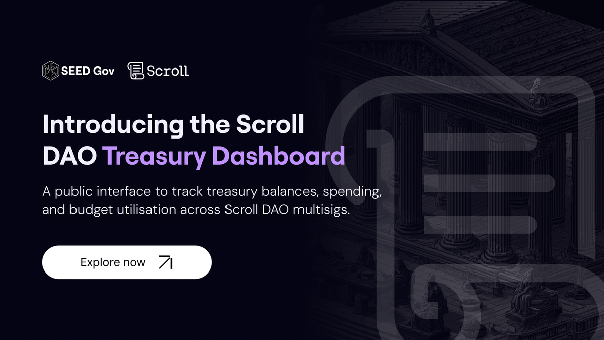 SEEDGov's tweet photo. Introducing the Scroll DAO Treasury Dashboard 📜

A new way to understand how Scroll DAO’s treasury operates: balances, spending, burn rate, and budget utilisation, all in one place.

Here’s what you need to know 👇 https://t.co/PleXaGN0me