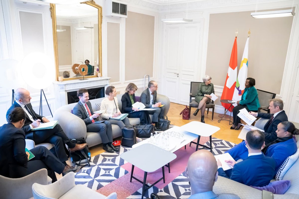 La Secrétaire générale de la Francophonie, <a href="/LMushikiwabo/">Louise Mushikiwabo</a>, a reçu en audience Mme Elisabeth Baume-Schneider, Conseillère fédérale et cheffe du Département fédéral de l’intérieur de la Confédération #Suisse.

En cette année qui marque les 30 ans de l’adhésion de la Suisse à la