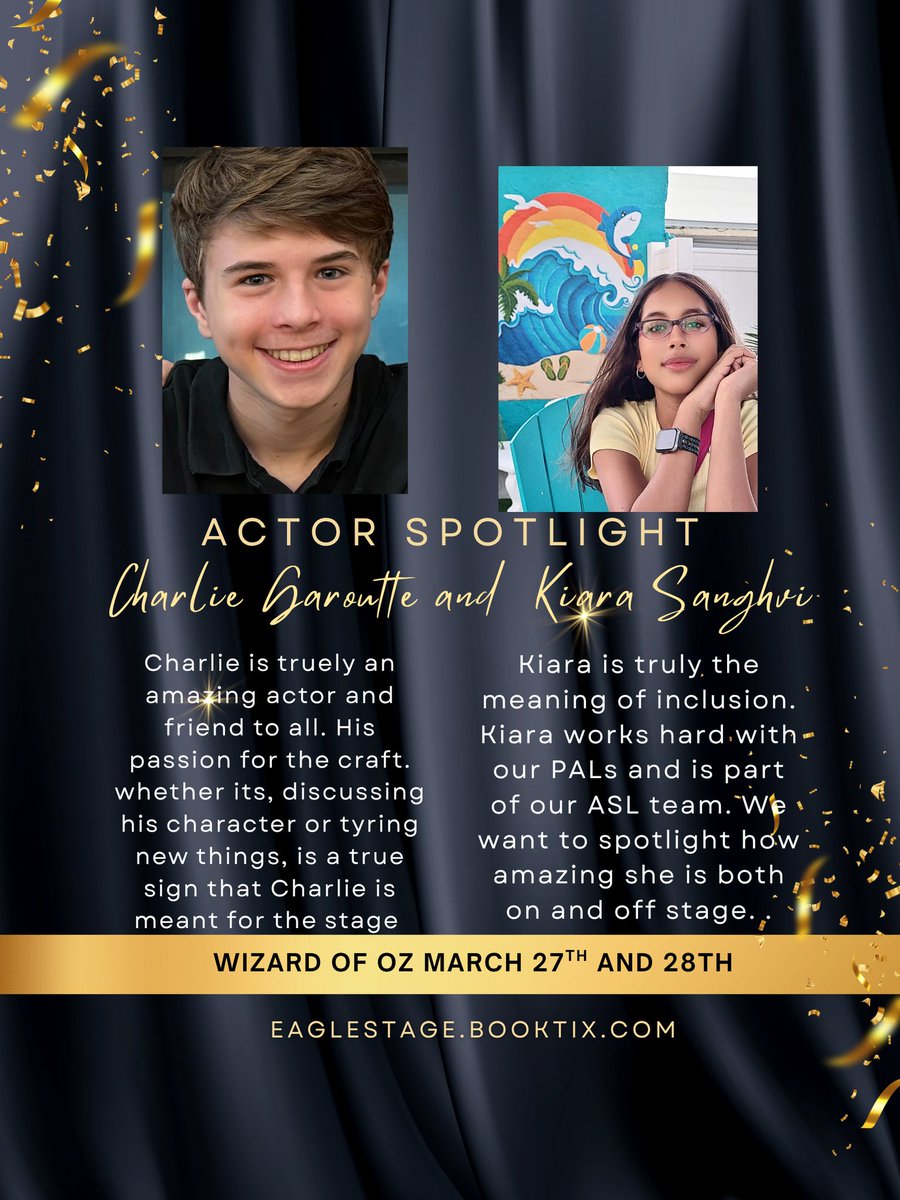🦅🎭Join us at the Wizard of Oz shows, March 27th at 6:30 and March 28 at 1:30 and 6:30. Purchase your tickets at eaglestage.booktix.com