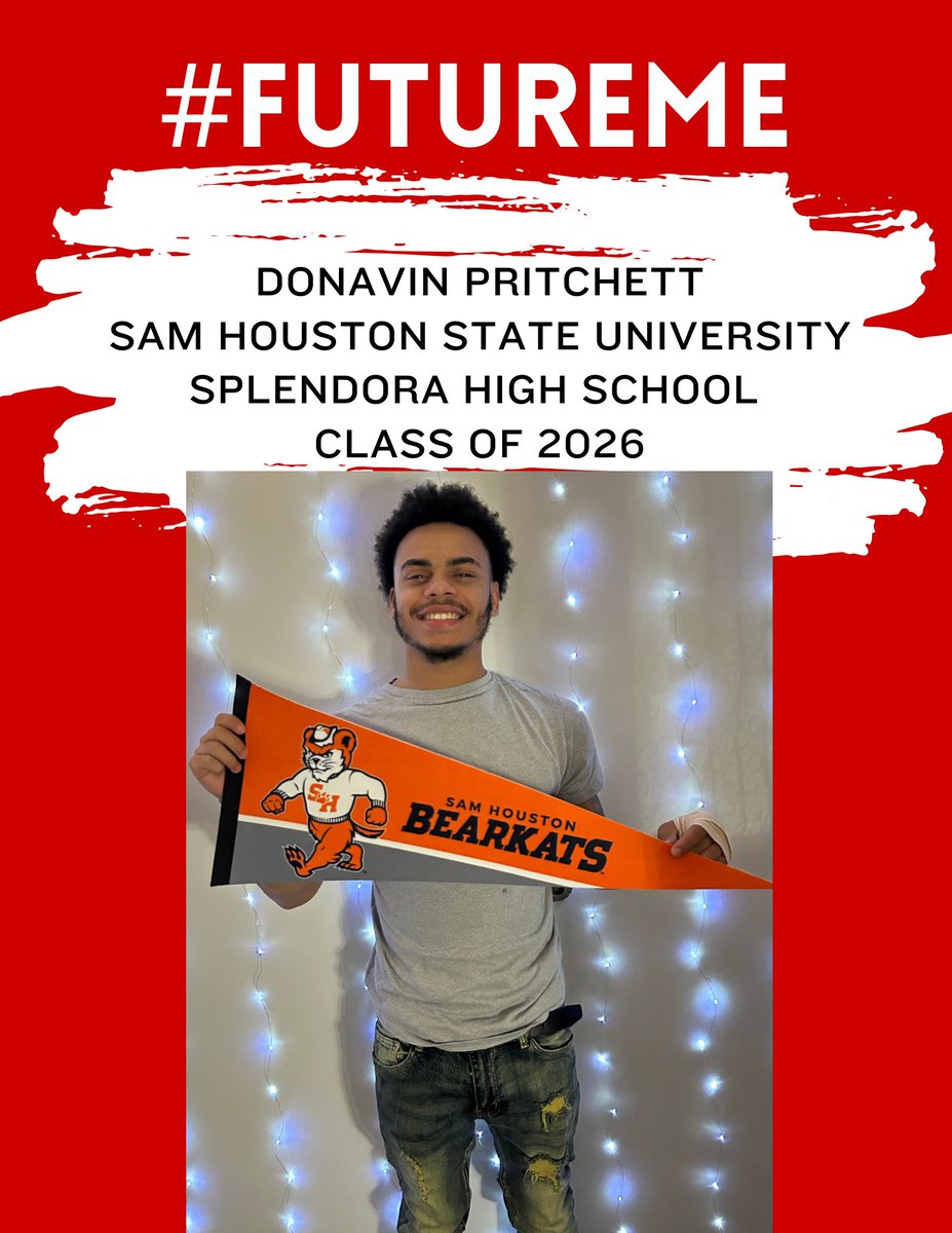 SplendoraHigh's tweet image. Congratulations to Donavin Pritchett on his acceptance to Sam Houston State University! 
Your hard work and dedication have paid off.
Seniors, share your big news using #FUTUREME and submit your updates here: trst.in/9a5AQq