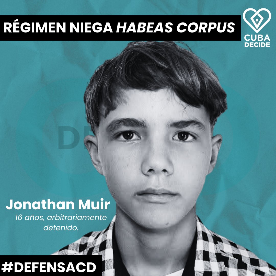 DEFENSA CD denuncia que el régimen cubano ha negado el recurso de Habeas Corpus presentado a favor del adolescente Jonathan David Muir Burgos, de 16 años, quien permanece arbitrariamente detenido en el DTI de Ciego de Ávila.

facebook.com/photo/?fbid=13…
#defensaCD
