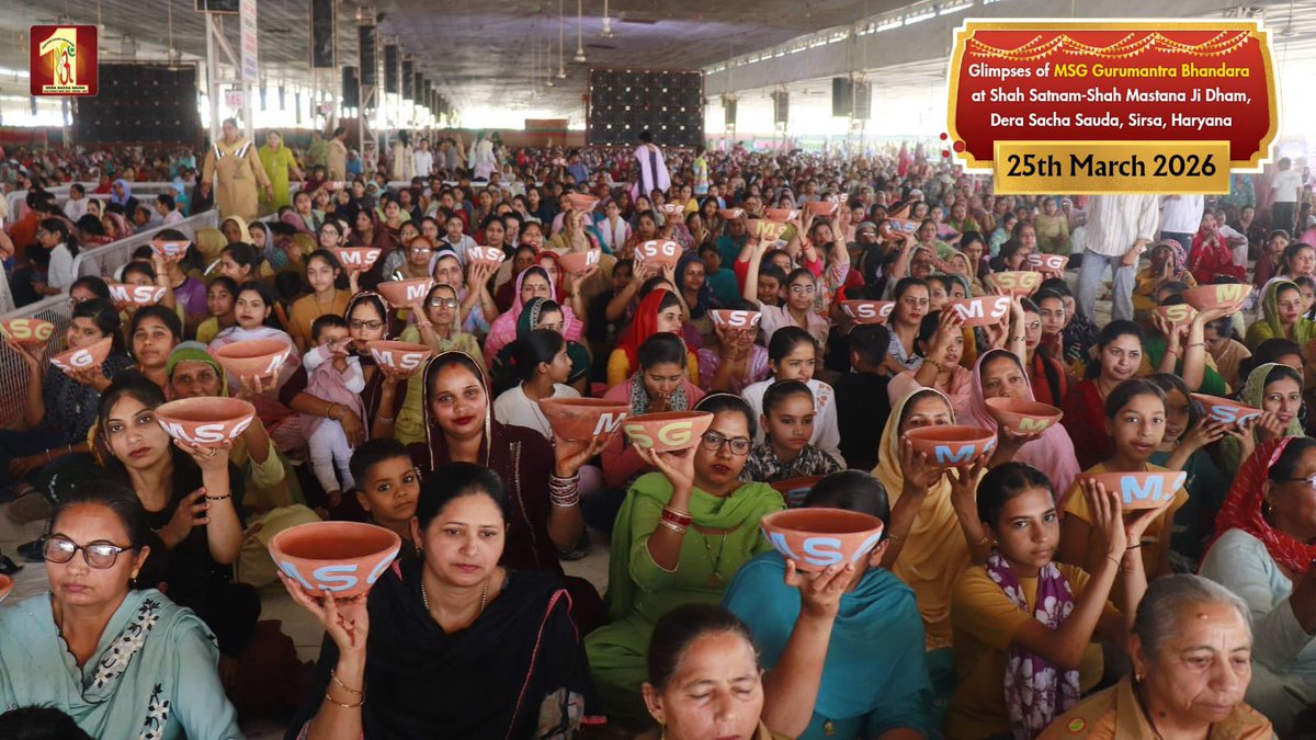 DSSNewsUpdates's tweet photo. In the heartfelt celebrations of the sacred 53rd MSG Gurumantra Bhandara, devotion, joy, and welfare took centre stage.

Lakhs of devotees from various states assembled to attain spiritual fulfilment, as divine bhajans and the revered sermons of Guru Ji filled every heart with bliss.

In the true spirit of welfare, 353 earthen pots were distributed to provide water and seeds for birds this summer, and 53 destitute families were given monthly ration kits.

Presenting glimpses of today’s devotional extravaganza.