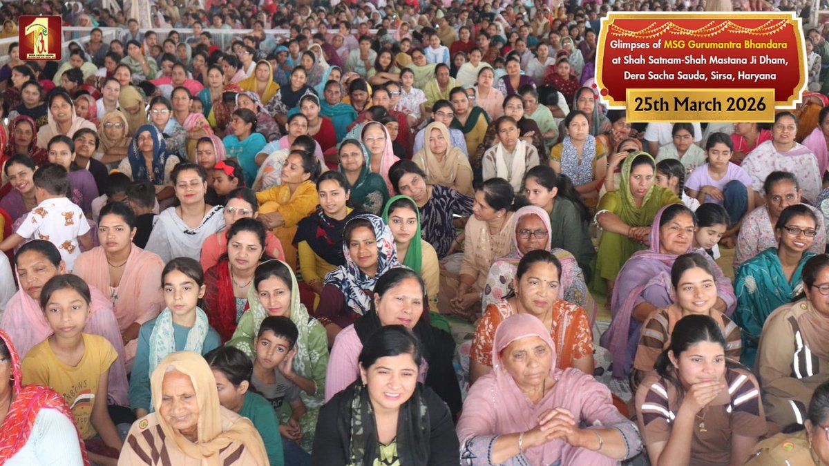 DSSNewsUpdates's tweet photo. In the heartfelt celebrations of the sacred 53rd MSG Gurumantra Bhandara, devotion, joy, and welfare took centre stage.

Lakhs of devotees from various states assembled to attain spiritual fulfilment, as divine bhajans and the revered sermons of Guru Ji filled every heart with bliss.

In the true spirit of welfare, 353 earthen pots were distributed to provide water and seeds for birds this summer, and 53 destitute families were given monthly ration kits.

Presenting glimpses of today’s devotional extravaganza.