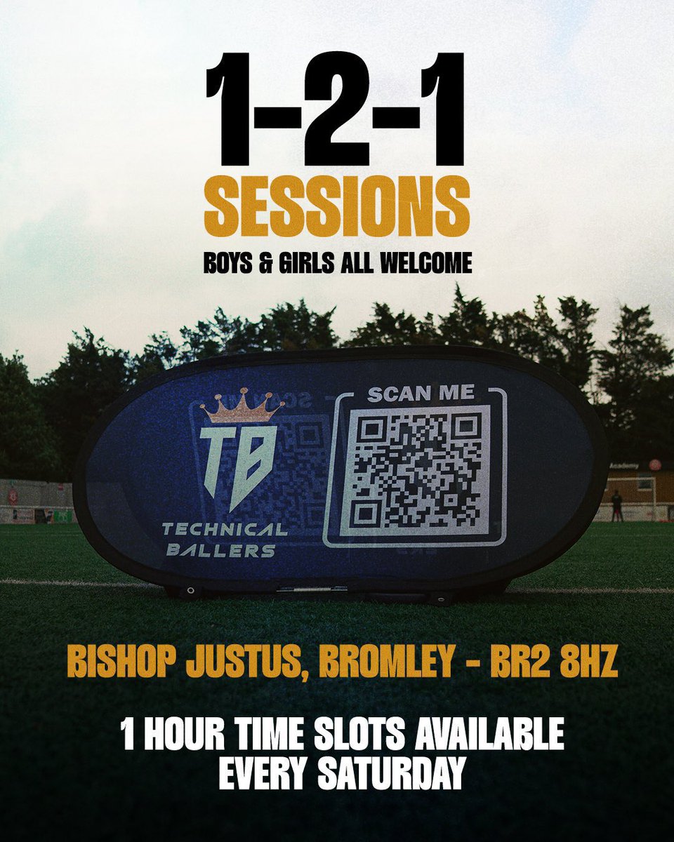 TechnicalBaller's tweet photo. 1-2-1 SESSIONS // BROMLEY 🤝

Our popular 1-2-1 sessions are available every Saturday at Bishops Justus. Limited availability! Make sure you reach out. 👇

Sharpen your skills, boost your confidence, and own the pitch! ⚽️

📧 Drop us a DM or email:
technicalballers@gmail.com https://t.co/KPx1hHhSoP