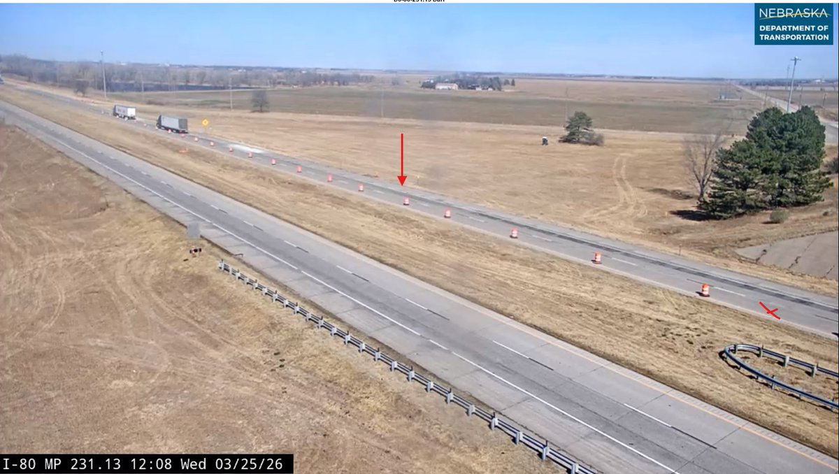 Nebraska511's tweet image. #Lexington Roadwork on I-80 WB at MM 231 the left lane is closed keep right in the area.