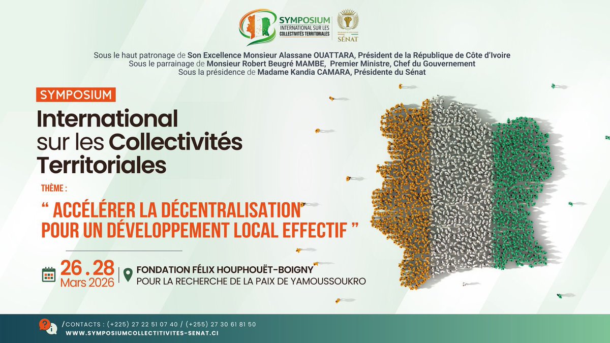Senatci's tweet photo. 📌Symposium International sur les Collectivités Territoriales
🔗 Lien d’inscription : https://t.co/EUXeT6HamT
#SymposiumCollectivités #Décentralisation #DéveloppementLocal
#GouvernanceLocale #Yamoussoukro2026 #AfriqueDurable #RencontreInternationale
#ARDCI #UVICOCI https://t.co/Uo20vghg8P