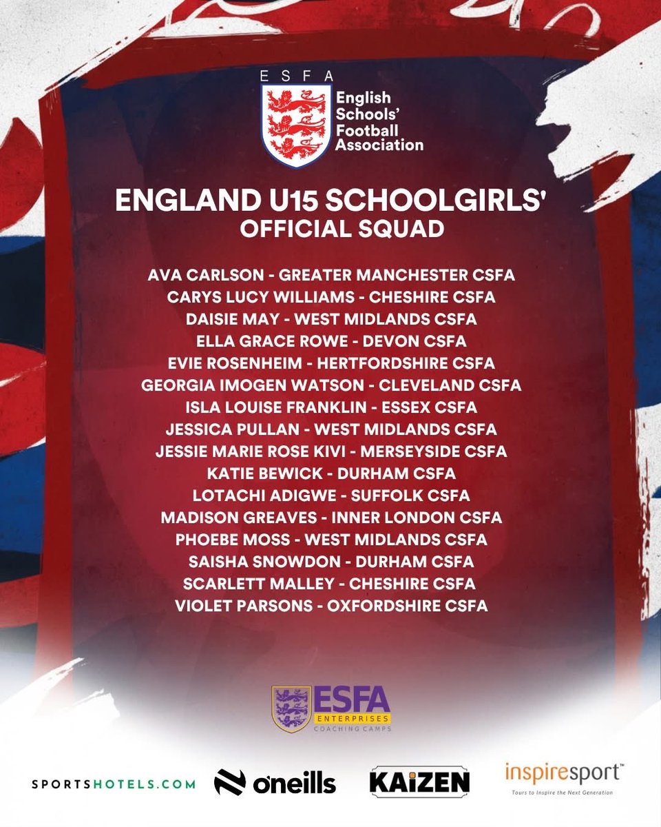 SchoolsFootball's tweet photo. 📣 England Schoolboys & England Schoolgirls Squad Announcement 📣

Thank you to all the players who took part in the @inspiresport Elite Regional Finals last weekend.

⚽ Congratulations to the two squads of 16 selected players who will represent the English Schools' Football Association's U18 Schoolboys and U15 Schoolgirls in the upcoming international fixture with Wales at Circencester Town FC on May 23rd. 

The ESFA are proud to announce the names of the succesful players selected for the squads.

#EnglandSchoolboys #EnglandSchoolgirls #InternationalMatch #InternationalFixture #ESFA
🔴🔵⚪