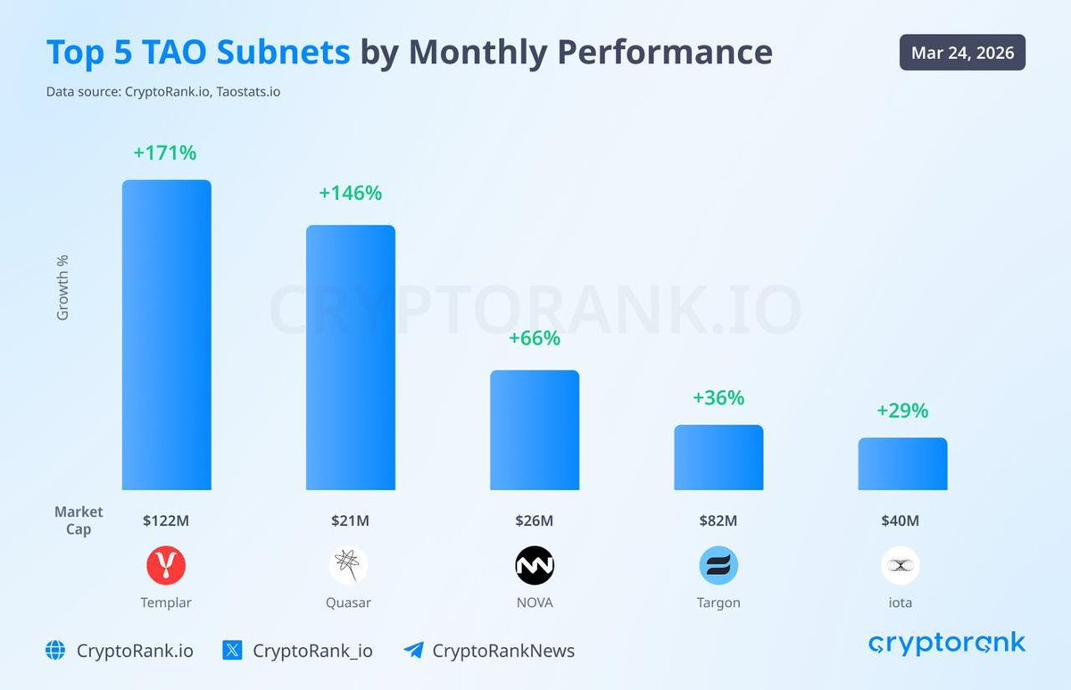 el_capro's tweet photo. 📊 Top 5 TAO Subnets by Monthly Performance

Check it out! https://t.co/lDW6D0PhkA