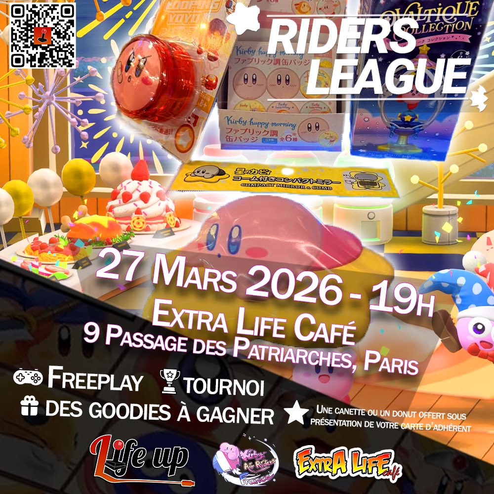 AssoLifeUp's tweet photo. 🎁 Une partie des lots pour vendredi 👀
Riders League - Kirby Air Riders
📍@ExtraLifeCafe
📆 Vendredi - 19h
Inscriptions ouvertes !
https://t.co/1giLsLxNKW
#airriders #Kirby #ParisGaming #Tournoigaming #Lifeup #Nintendo https://t.co/CIRkvK9rri