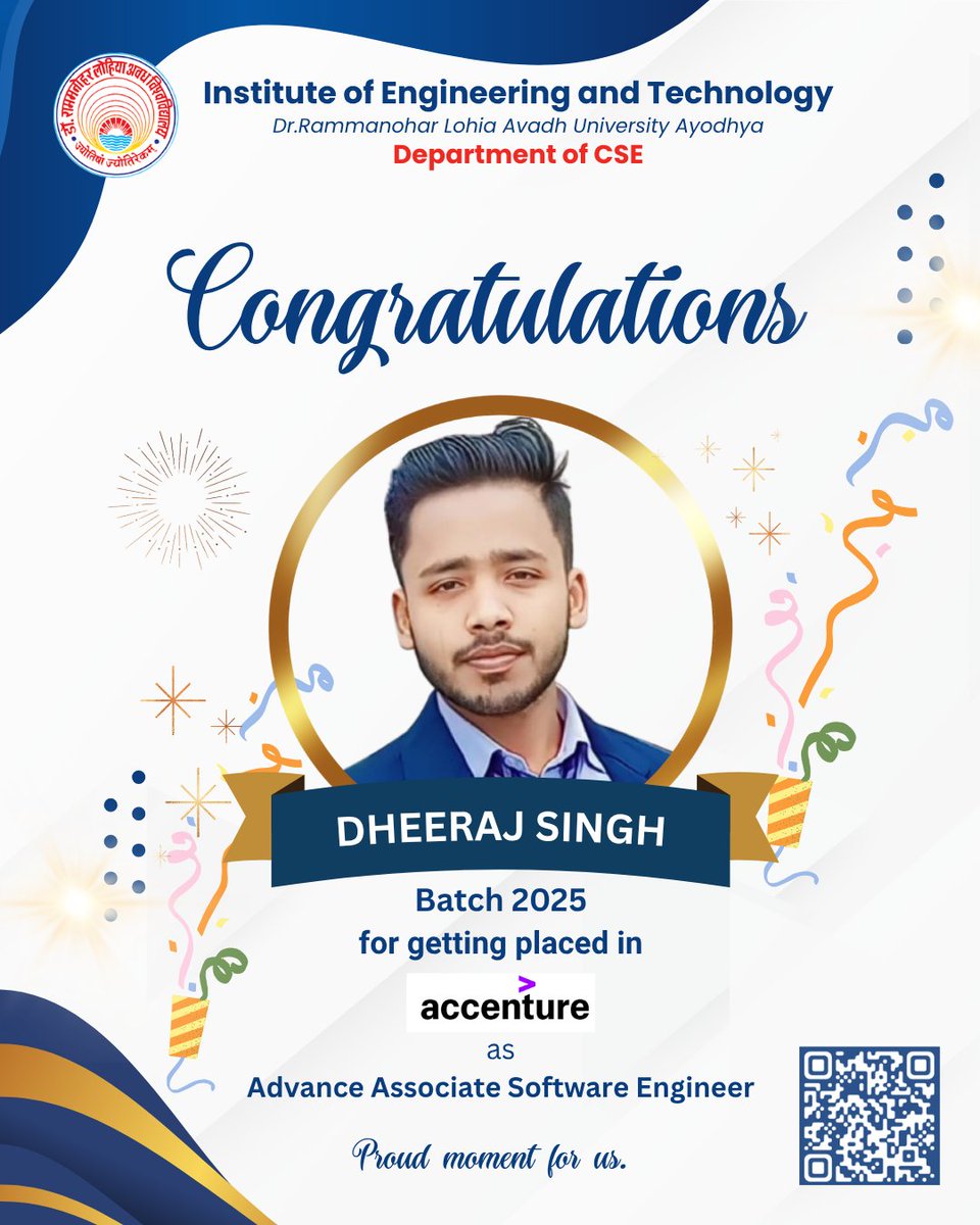csermlau's tweet photo. It is a moment of immense pleasure and pride to witness the achievements of our talented students, who continue to raise the bar higher with their dedication and hard work.
🎉Heartiest congratulations to Dheeraj Singh of batch 2025 on getting placed at Accenture. 🚀
#csermlau https://t.co/fJK04x2yo6