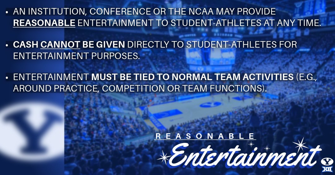 BYUcompliance's tweet image. Here are the basic rules of reasonable entertainment. Remember that student-athletes cannot receive cash for it!🚫💵