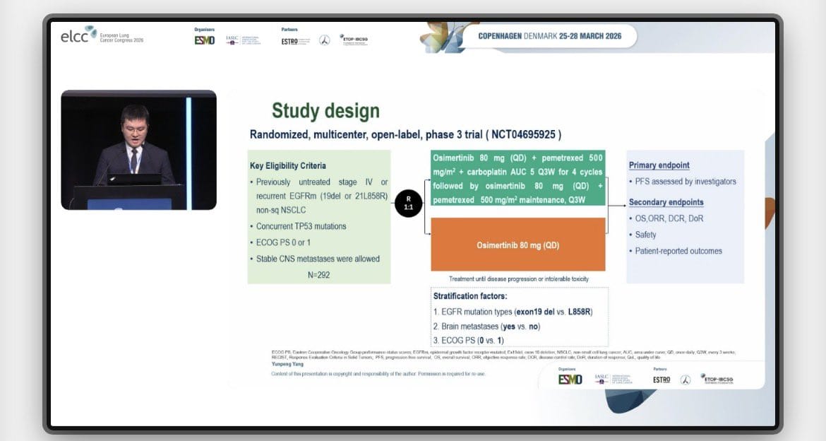 RobertoFerrara_'s tweet photo. TOP trial shows benefit of osi+chemio in EGFR mut/P53 mut NSCLC with early separation of OS curve (not occurring in Flaura2).
P53 mut could be DISRUPTIVE and non-DISRUPTIVE which are functionally different categories. Trials should catch the functional P53 heterogeneity #ELCC2026 https://t.co/UUlGFHRVWw