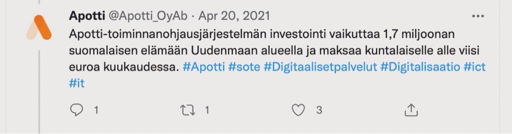 velivesakoret's tweet photo. «Apotti oy laskee itse, että se vaikuttaa näin Uudellamaalla arviolta 1,7 miljoonan ihmisen elämään.» #HUS @Apotti_OyAb @helsinki #Apotti #sote #digitaalisetpalvelut #Digitalisaatio #ict #it @hsfi @HSfiPolitiikka https://t.co/BGjt5VNEr8