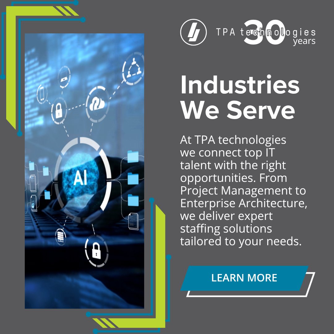 tpatech123's tweet photo. At TPA, we connect specialized professionals across Project Management, Business Analysis, QA/Testing, Application Development, Enterprise Architecture, and more. Ready to build your dream team? Contact us today: https://t.co/CpduKEkYI5 https://t.co/EZvT2SLhfb