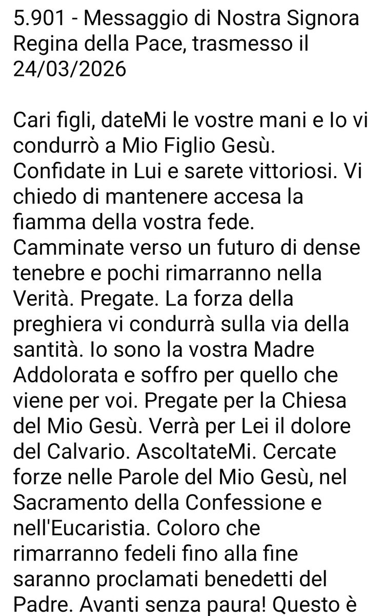 antonaccigabria's tweet photo. URGENTISSIMO MESSAGGIO DELLA MADONNA AL MONDO!!! (ASCOLTATELA) "ANGUERA" 24/03/2026 🙏🙏🙏 https://t.co/r8KNTjMGPa