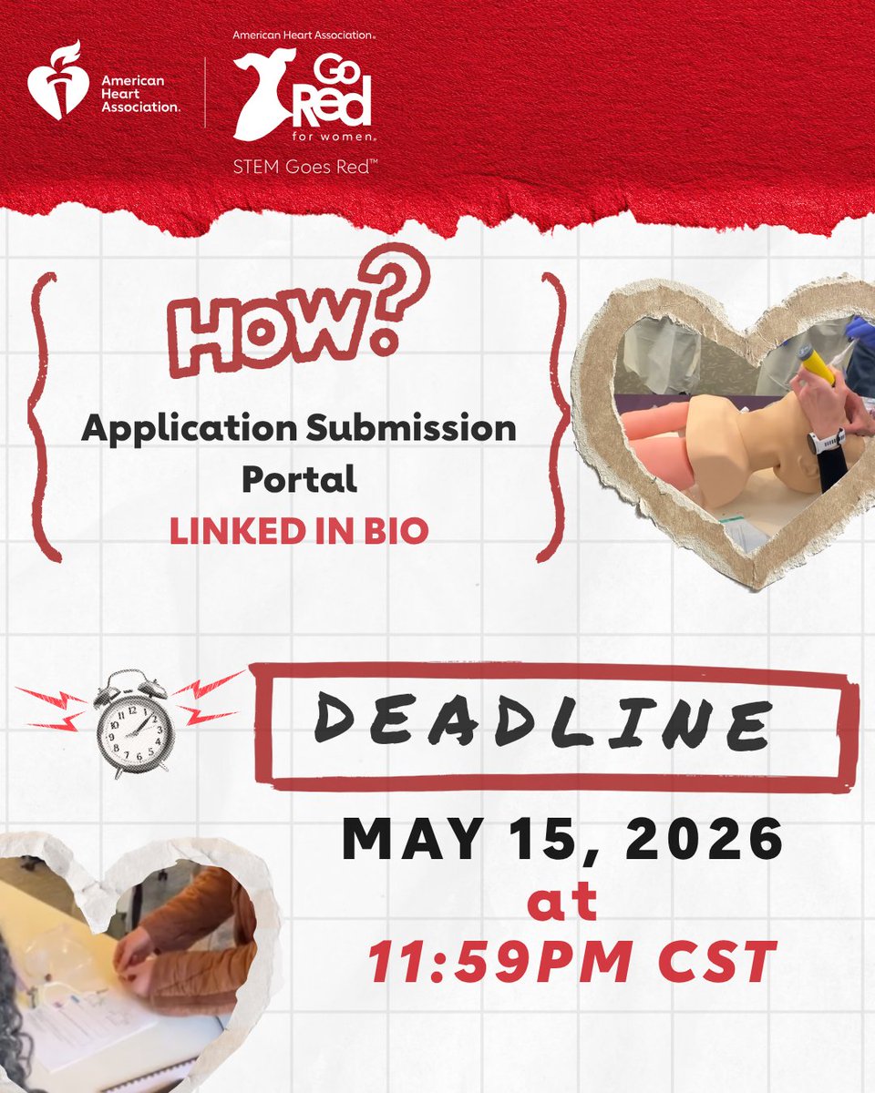 AHAKansas's tweet photo. @GoRedForWomen @WellSkyHealth Know a girl in grades 9–12 who’s smart, driven, and into STEM? 

👩‍⚕️👩‍🔬👩‍💻 

Send this to her!
👉 Apply: https://t.co/5ecPP4L9cO

#AmericanHeartAssociation #Scholarship #KansasCity #HighSchool #GirlsinSTEM #STEMGoesRed #WomenInSTEM https://t.co/aLpMg0RX4a